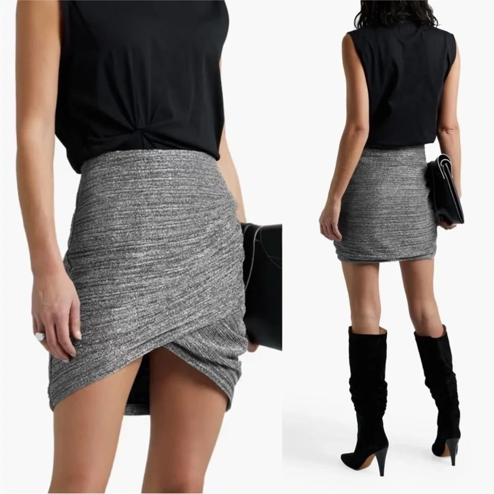 IRO Brendal Skirt Size 34 XS Silver Lame Mini Wrap Effect Sparkle Metallic